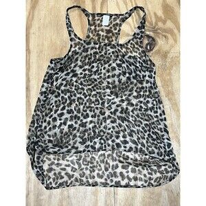 Aqua Leopard Top Small Sheer Tank Sleeveless @M9